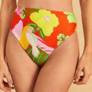 Farm Rio Anthropologie neon red floral bikini bottom size M